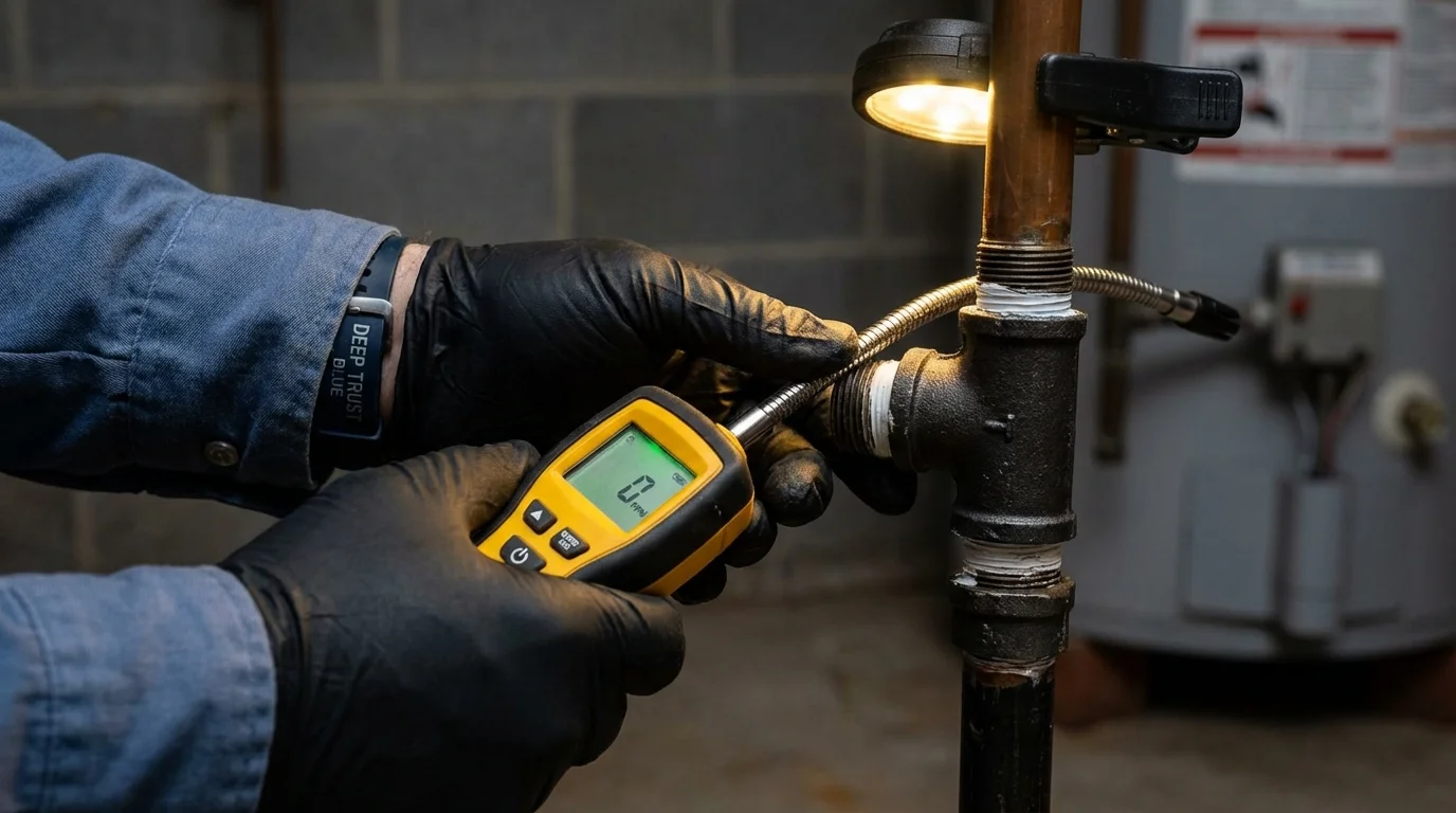 Gas leak detection with electronic sniffer by Johns Plumbing LLC in Vance