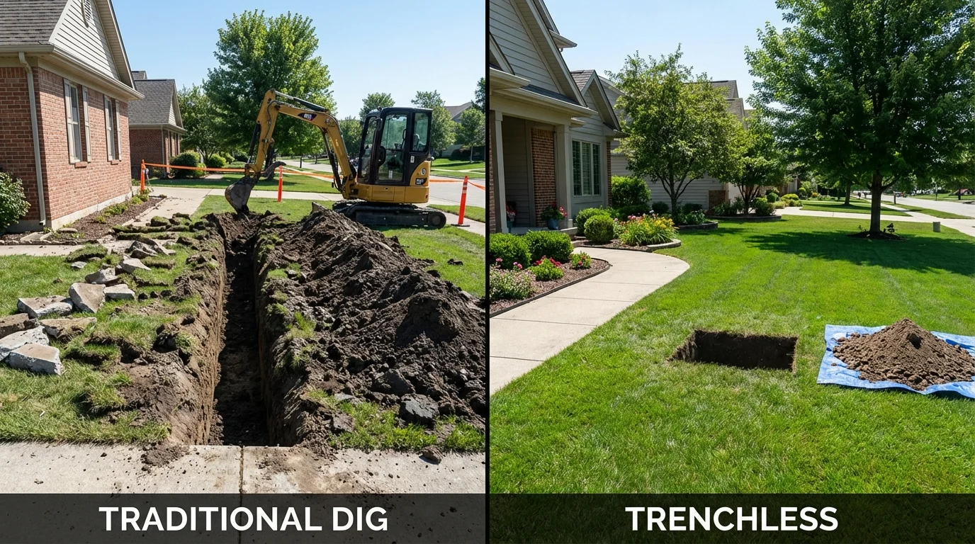 Trenchless sewer repair with minimal yard damage versus traditional excavation in Vance, AL